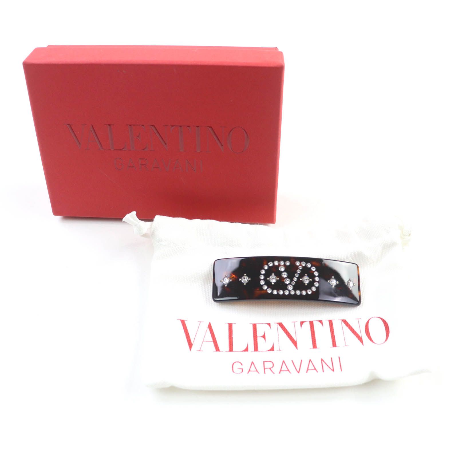 Valentino Garavani ヴァレンティノガラヴァーニ Vロゴ シグネチャー レジン メタル クリスタル ヘアクリップ タルタルガ ゴールド クリスタル ヘア 箱 保存袋付き イタリア製 レディース 定価83 600円