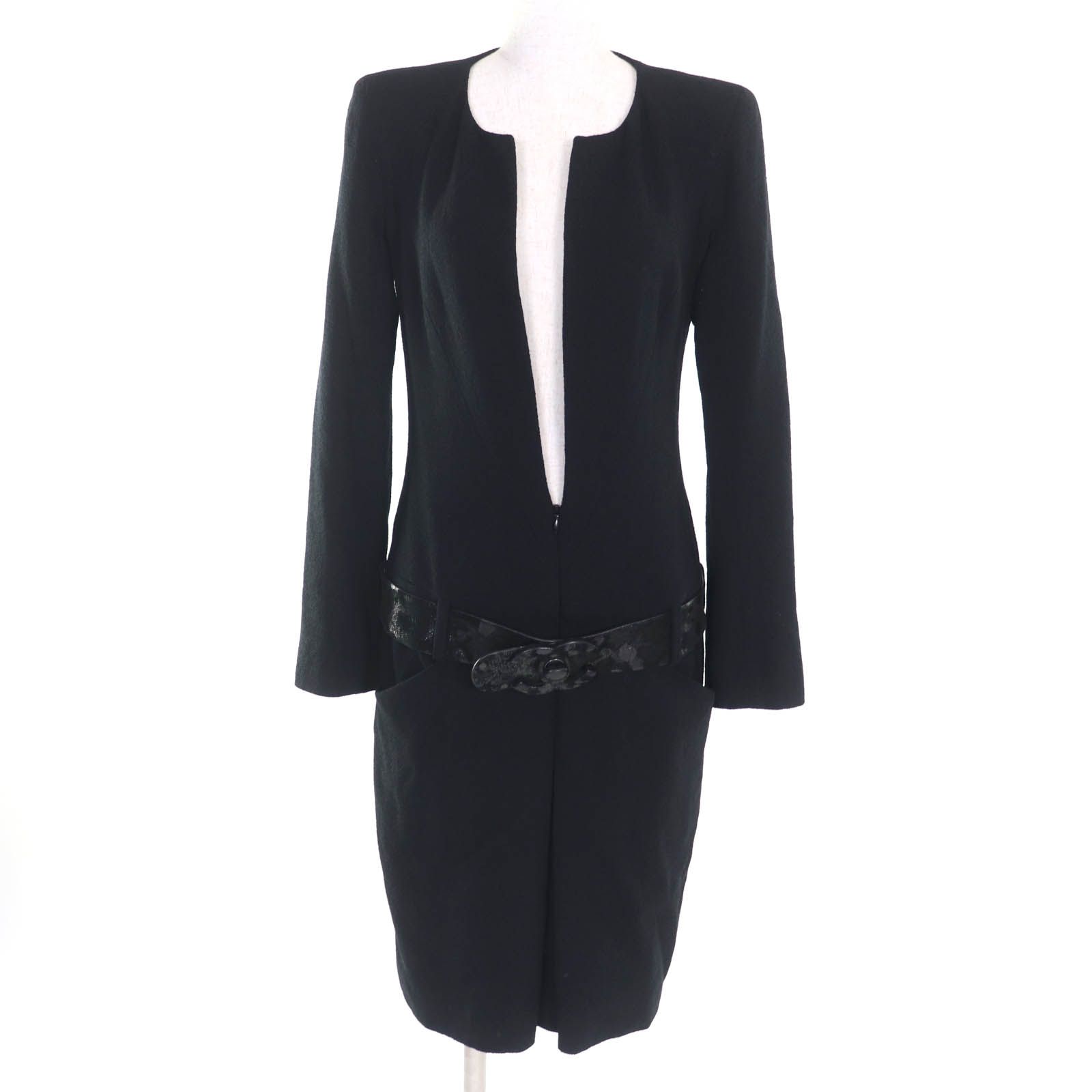 CHANEL シャネル 裏地シルク100％ BIGココマークバックルベルト付 長袖 ワンピース ブラック 38 フランス製 レディース