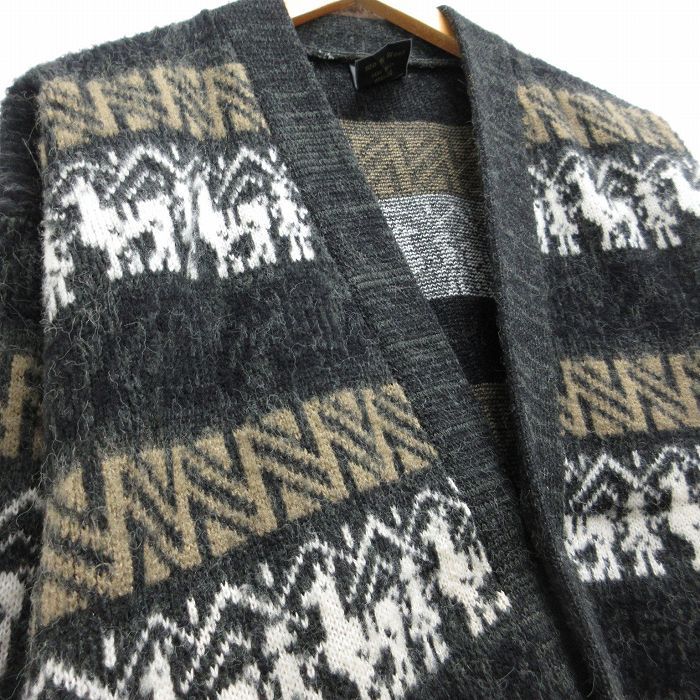 L 古着 TEJIDOS RUMINAHUI 長袖 ニット カーディガン メンズ アルパカ ウール 黒他 ブラック spe 25nov01 トップス