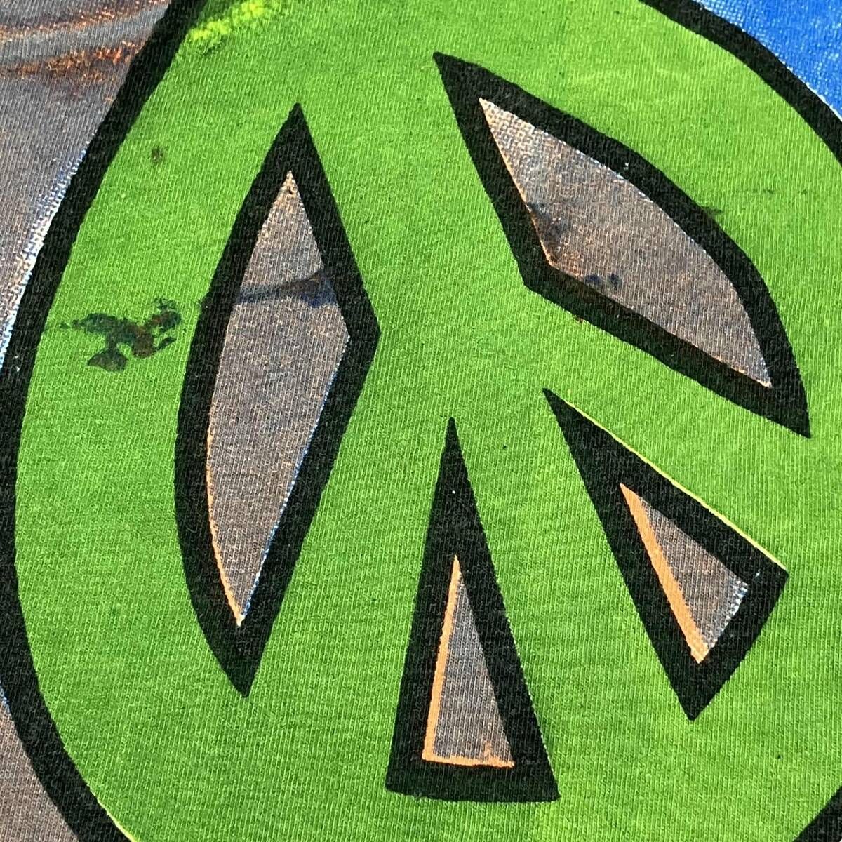 RAGS 72 ラグズ 半袖Tシャツ 総柄 PEACE T-shirt ハンドペイント 古着 サイズXL ブラック