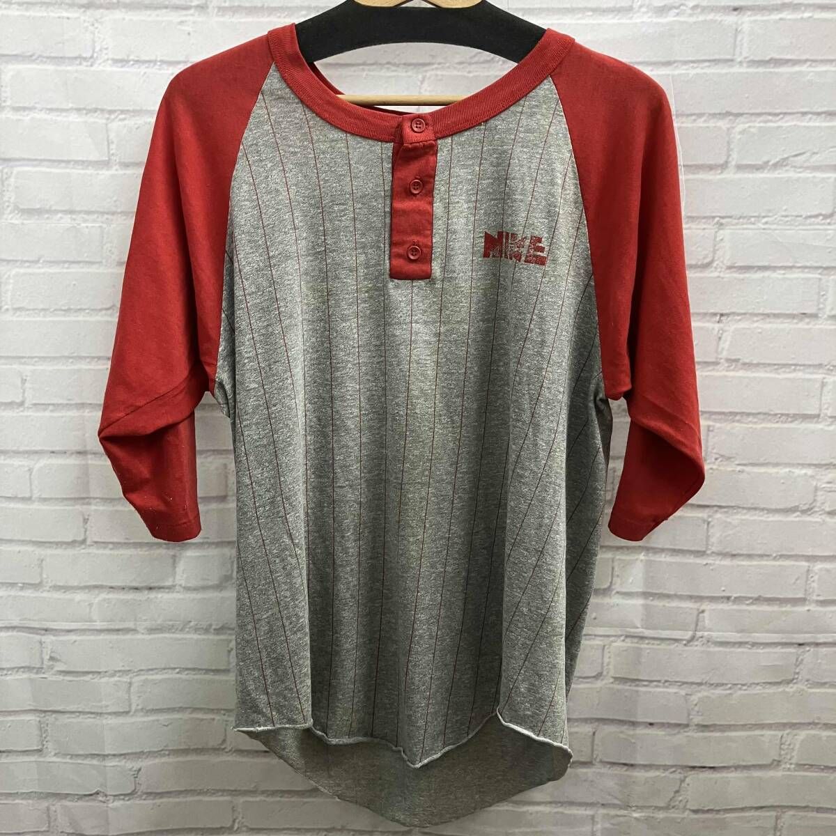 NIKE ナイキ 70s ゴツナイキ ベースボールT 両面 半袖Tシャツ 古着 サイズL レッド