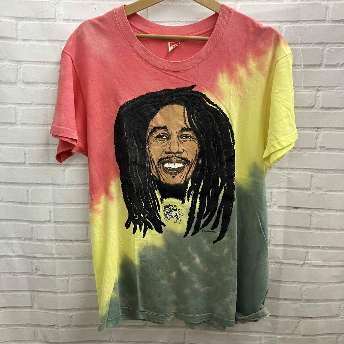 BOB MARLEY ボブマーリー 半袖Tシャツ Hanes 発泡プリント タイダイ 80s 古着 サイズL ピンク マルチ