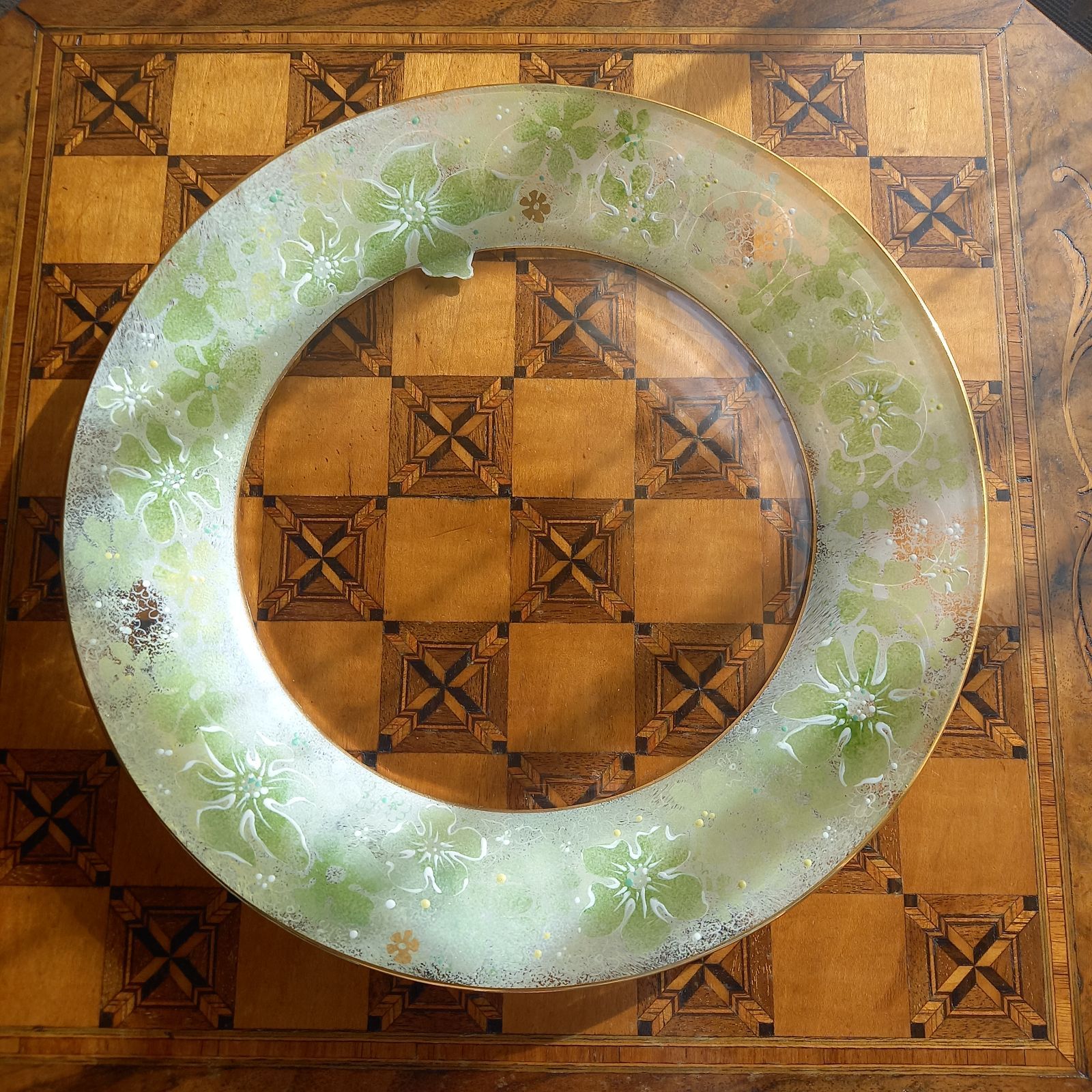 ヴィンテージ ガラス 手描き 皿 絵付け