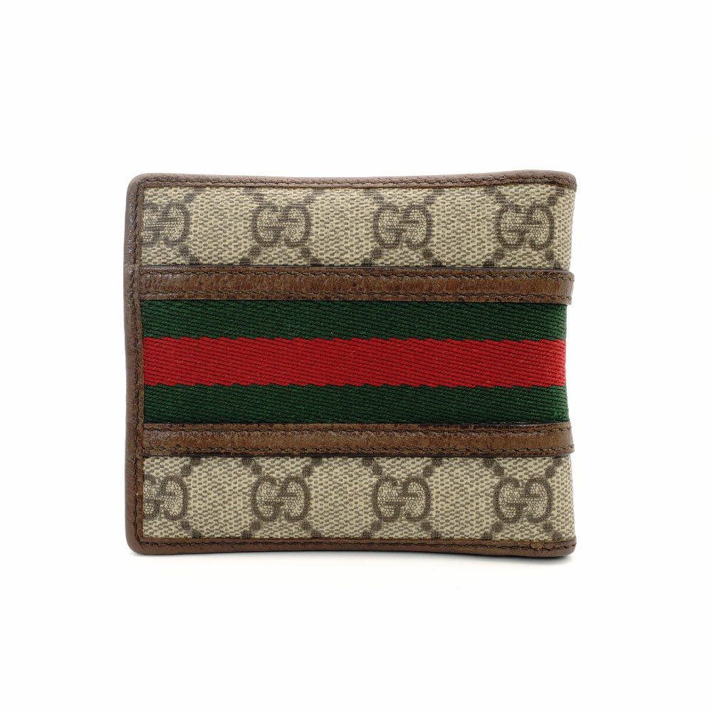 グッチ GUCCI シュプリーム オフィディア コンパクト ウォレット ベージュ×ブラウン PVC レザー ミニ財布 折り財布 7-10-338
