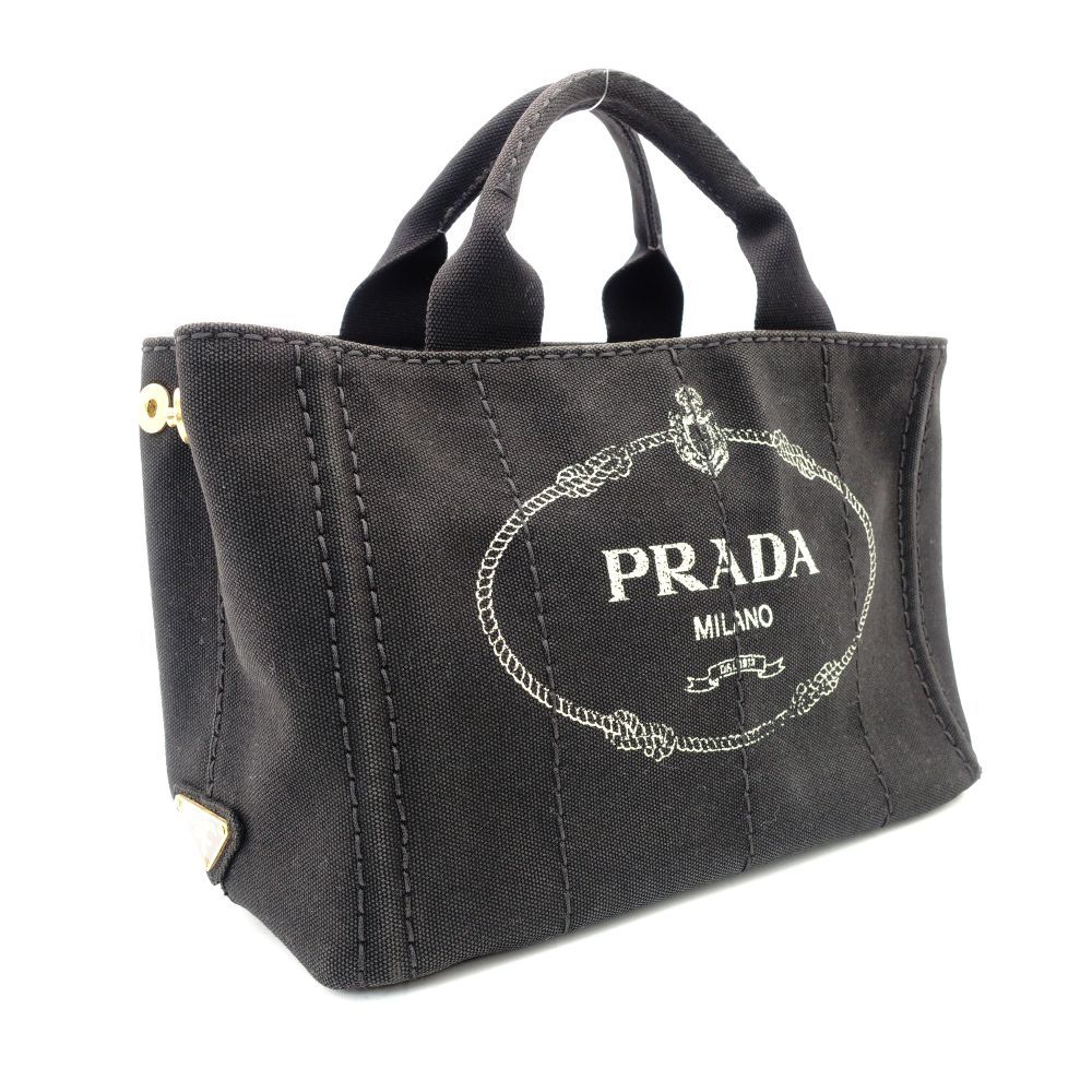 プラダ PRADA カナパ ミニ ブラック キャンバス ハンドバッグ 黒 トート ロゴ ゴールド金具 7-10-728