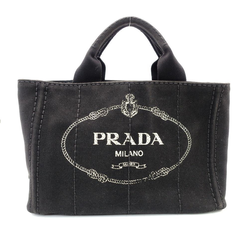 プラダ PRADA カナパ ミニ ブラック キャンバス ハンドバッグ 黒 トート ロゴ ゴールド金具 7-10-728