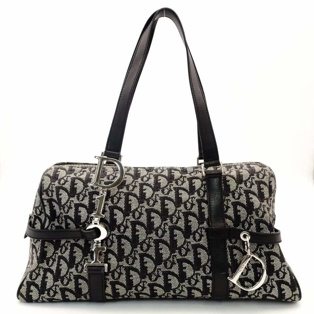 クリスチャン ディオール Christian Dior トロッター トートバッグ キャンバス ブラック×グレー レザー ショルダー 7-10-867