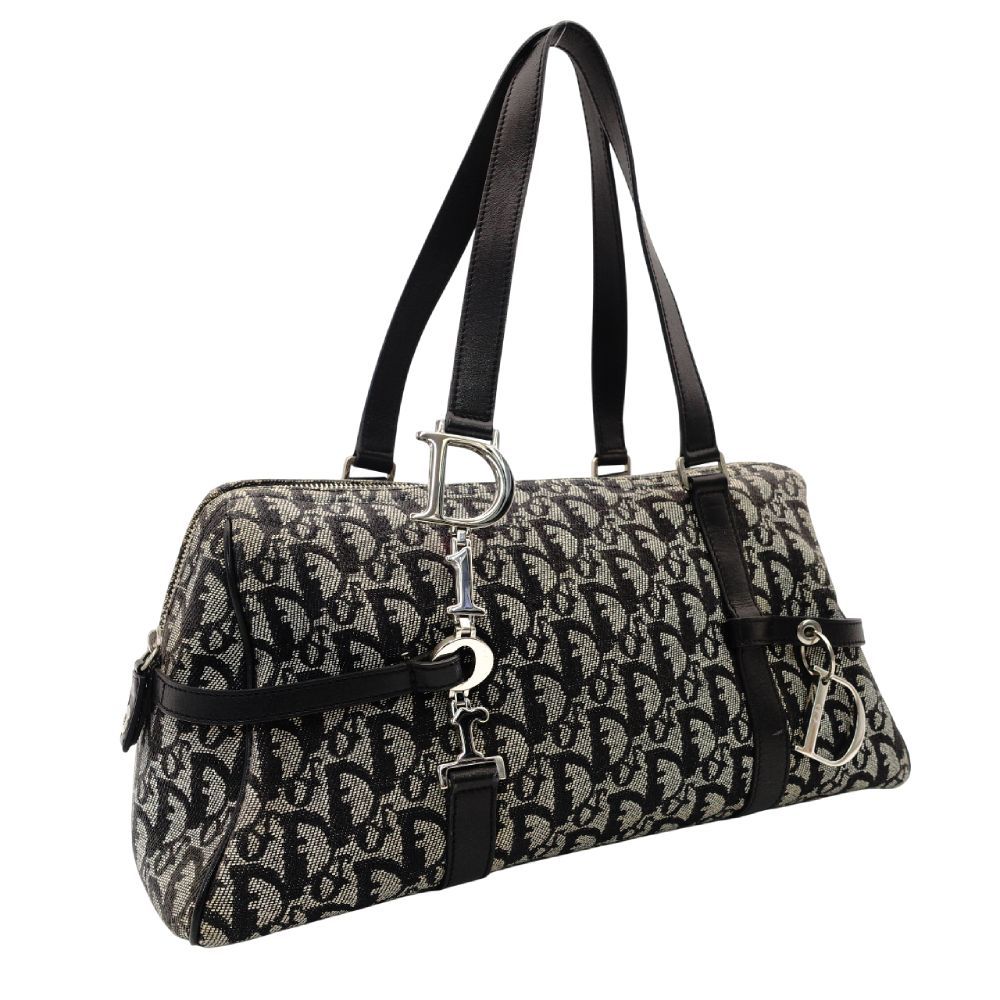 クリスチャン ディオール Christian Dior トロッター トートバッグ キャンバス ブラック×グレー レザー ショルダー 7-10-867