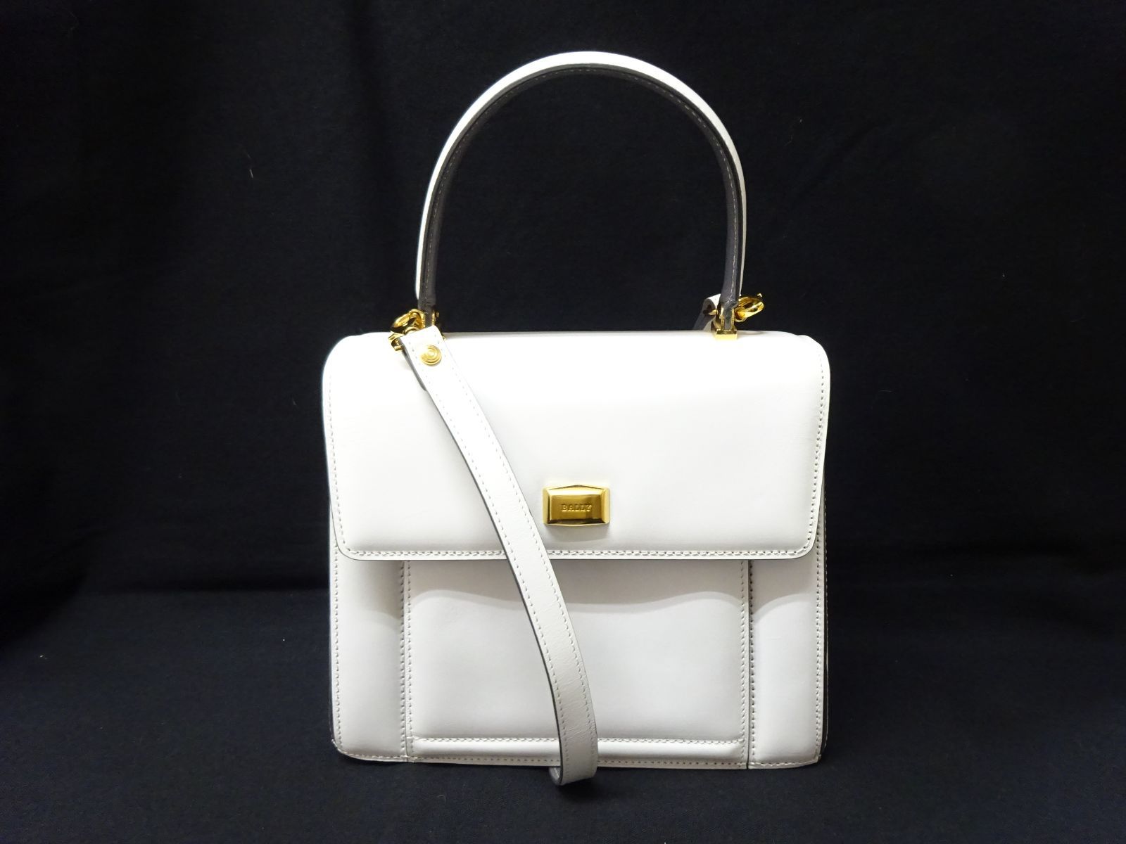 BALLY バリー 2WAY フォーマル ハンドバッグ ホワイト グレー レザー 保存袋