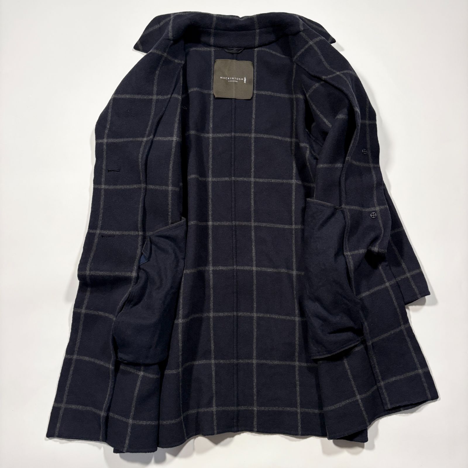 MACKINTOSH LONDON マッキントッシュ ロンドン チェック ウール チェスターコート レディース ネイビー 44サイズ