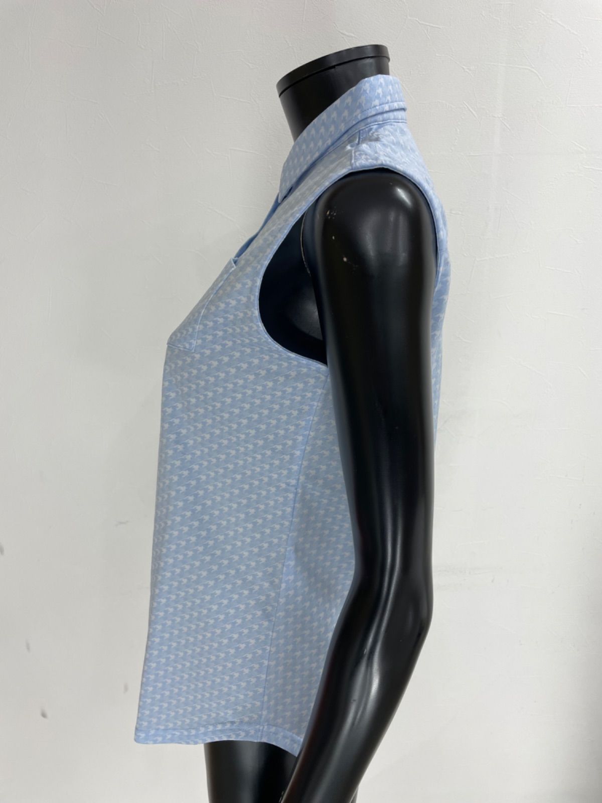 PEARLY GATES パーリーゲイツ ポリエステル ノースリーブ ポロシャツ ロゴ刺繍 千鳥格子 ブルー系 青 レディース 1M ゴルフウェア