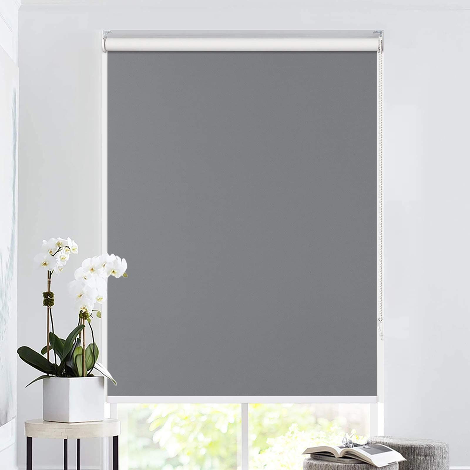 Keego ロールスクリーン 1級遮光 ロールカーテン オーダーメイド 防水 カーテンレール取り付け 保温 採光 遮熱 UVカット 幅35 240cm 丈 300cm 調光 取り付け簡単 チエーン設置方向指定 目隠し JZ-BMB グレー 幅20