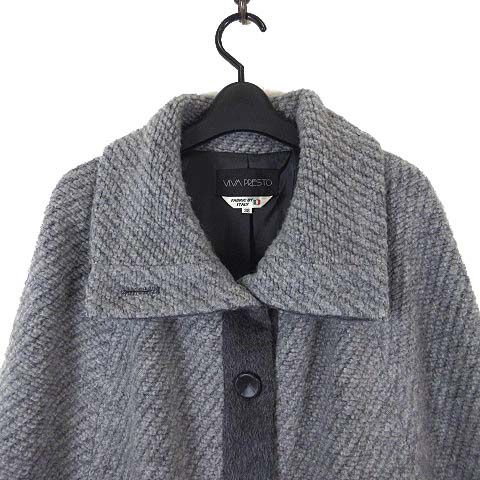 ヴィヴァプレスト VIVA PRESTO ケープ コート ポンチョコート アンゴラ アルパカ ウール イタリア製糸使用 ショール M 38 グレー チャコールグレー