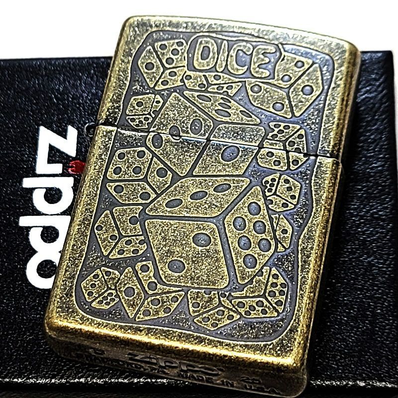 ZIPPO アンティークダイス サイコロ おしゃれ ジッポ ゴールド ブラスバレル 真鍮バレル古美仕上げ かっこいい ユーズド加工 渋い メンズ ギフト プレゼント
