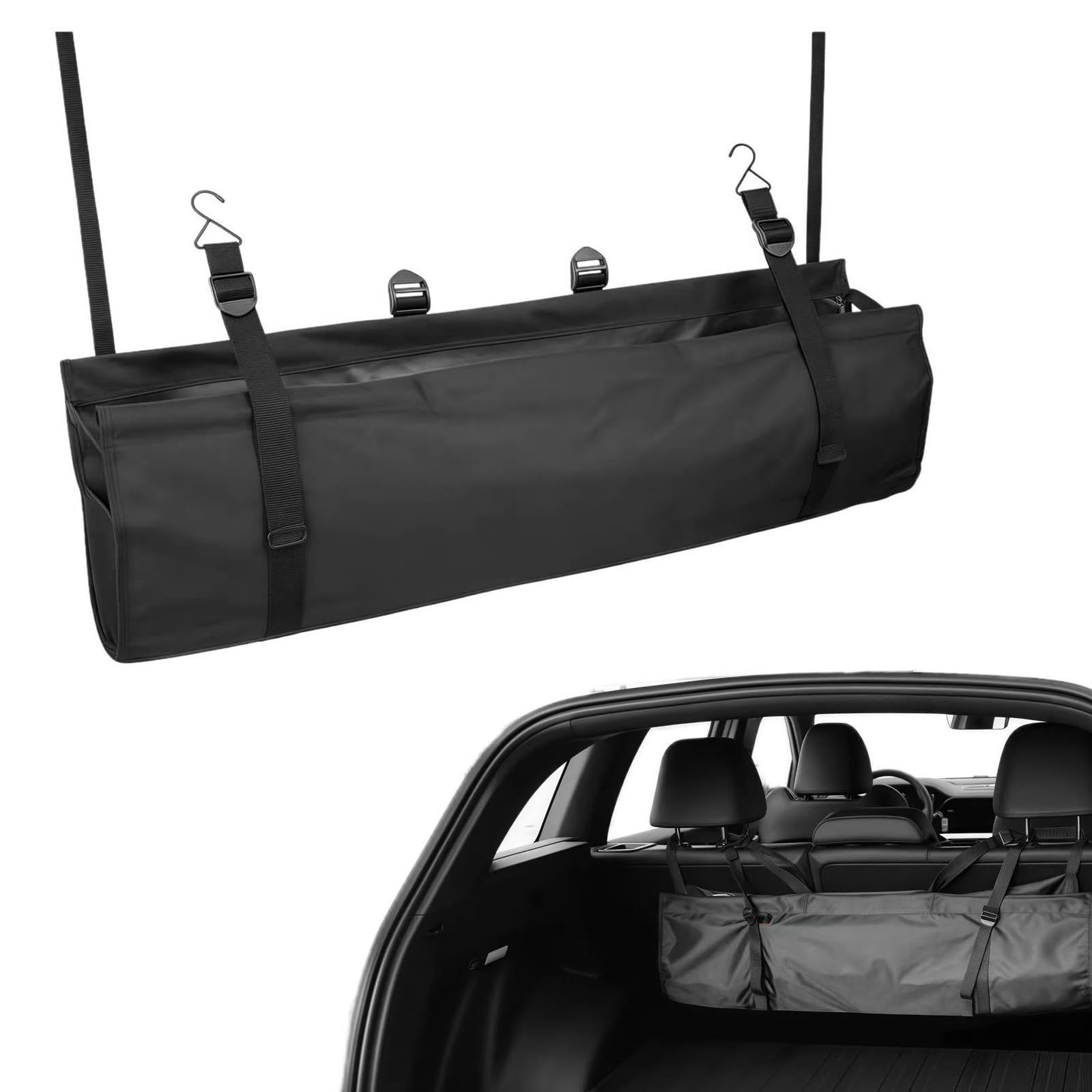 新品 車内収納用品 トランク収納 ラゲッジルーム収納 車用収納ケース 大容量 オックスフォード 防滴 防汚 耐摩耗性 取付簡単 有効活用 整理整頓 後部座席 レジャー キャンプ 旅行用 88.5x28.5cm（ブラック）