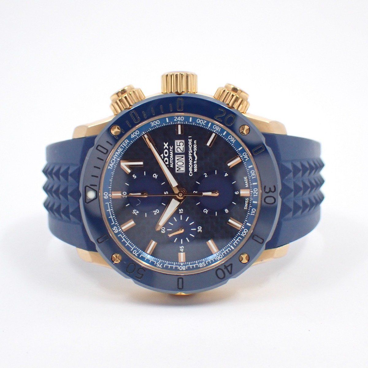 EDOX エドックス クロノオフショア1 自動巻き メンズ 腕時計 ブルーカーボン文字盤 ベルト2本付 01122 37 RBU 3 BUIR L 管理2