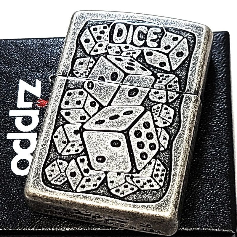 ZIPPO ライター アンティークダイス シルバー ジッポ サイコロ 銀燻しバレル おしゃれ ユーズド加工 渋い かっこいい メンズ ギフト プレゼント