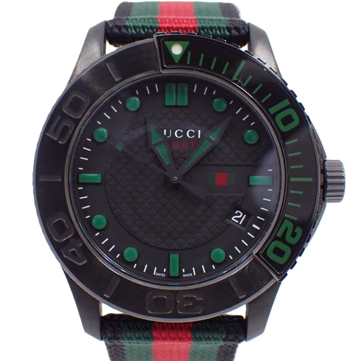 グッチ YA126229 Gタイムレス スポーツ クォーツ メンズ 腕時計 黒文字盤 純正シェリーラインベルト いおき質店