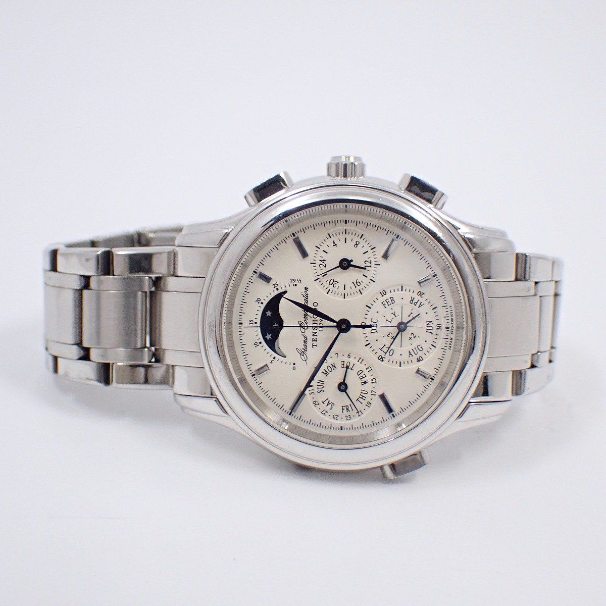 天賞堂 グランドコンプリケーション クォーツ メンズ 腕時計 白系文字盤 SSベルト 6770 T 003702