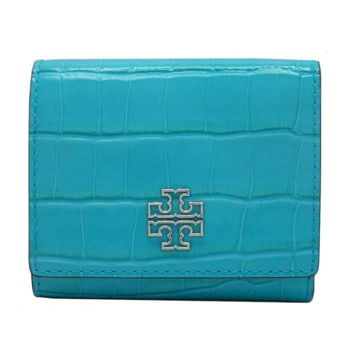トリーバーチ 164019 406 ターコイズブルー系 財布 三つ折り財布 TORY BURCH BRITTEN レザー クロコ調 コンパクト ウォレット アウトレット レディース