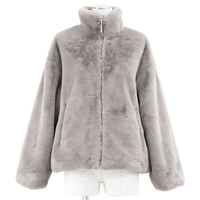 TATRAS タトラス ボアブルゾン 2025AW フェイクファー リラックスフィット シグネチャー ロゴ パッチ ゴールドメタル ジップアップ ジャケット アウター レディース サイズ 01 ピンクグレージュ