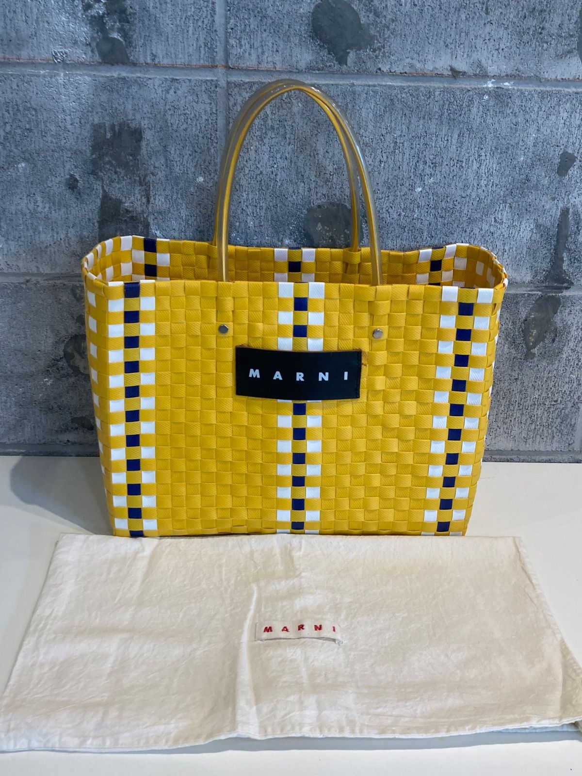 251106 MARNI マルニ 籠バッグ イエロー チェック柄