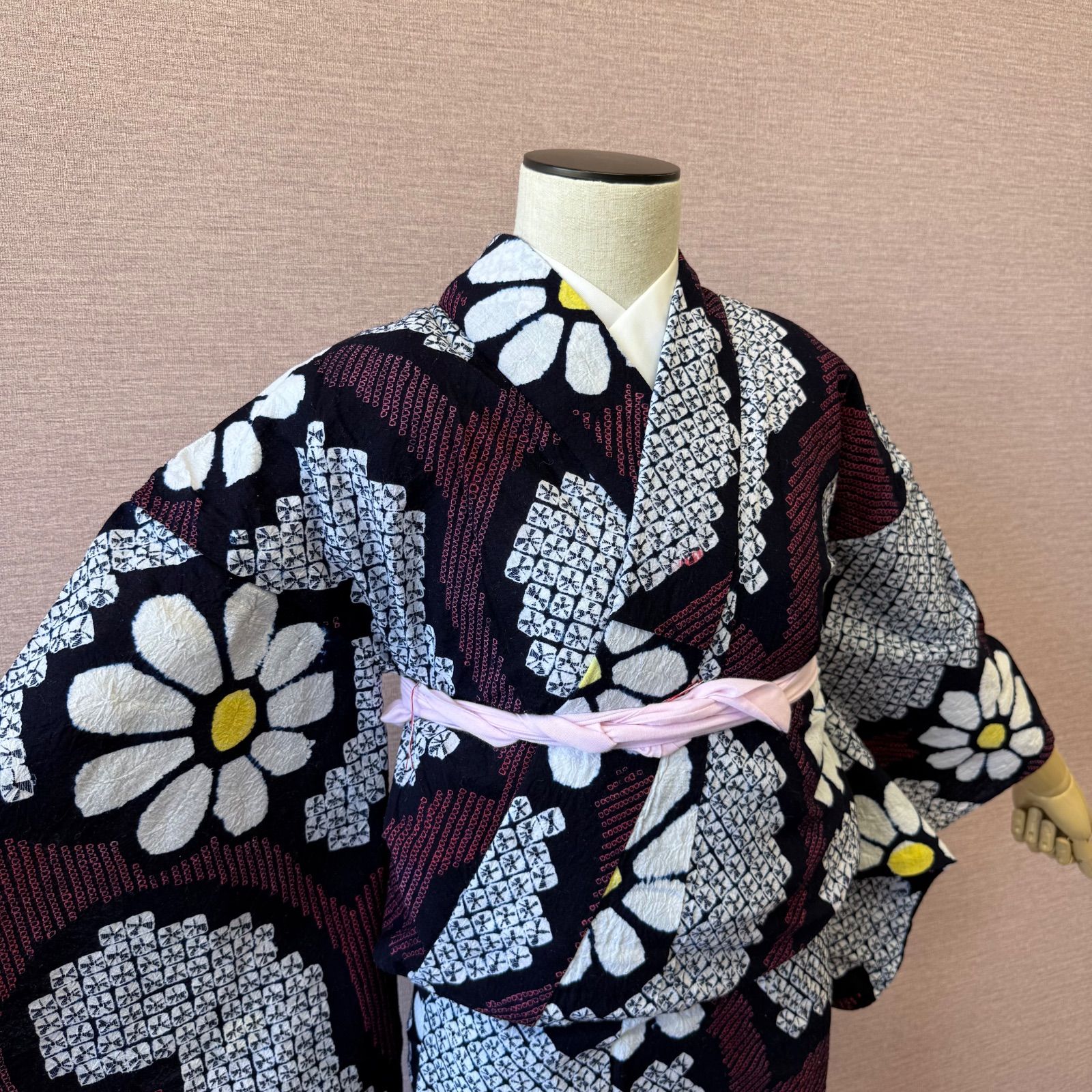 平和屋着物□極上 夏物 浴衣 有松鳴海絞り 鹿の子斜線文 綿 逸品 未