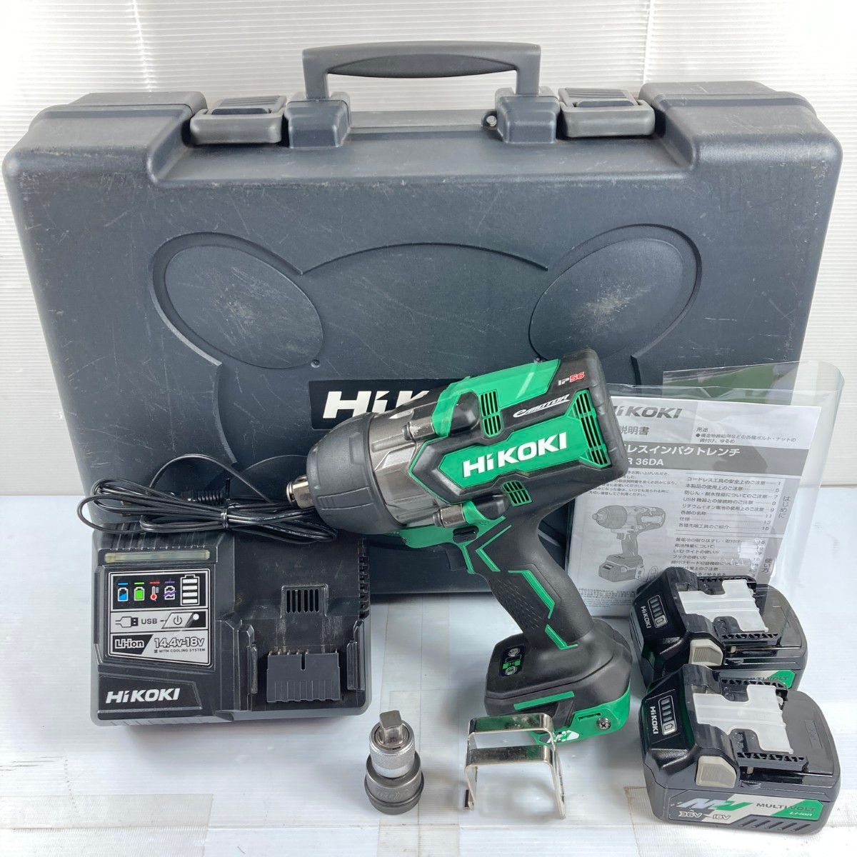 HiKOKI ハイコーキ 36v 19sq コードレスインパクトレンチ バッテリ2個 充電器 ケース付 PSEマークあり WR36DA グリーン