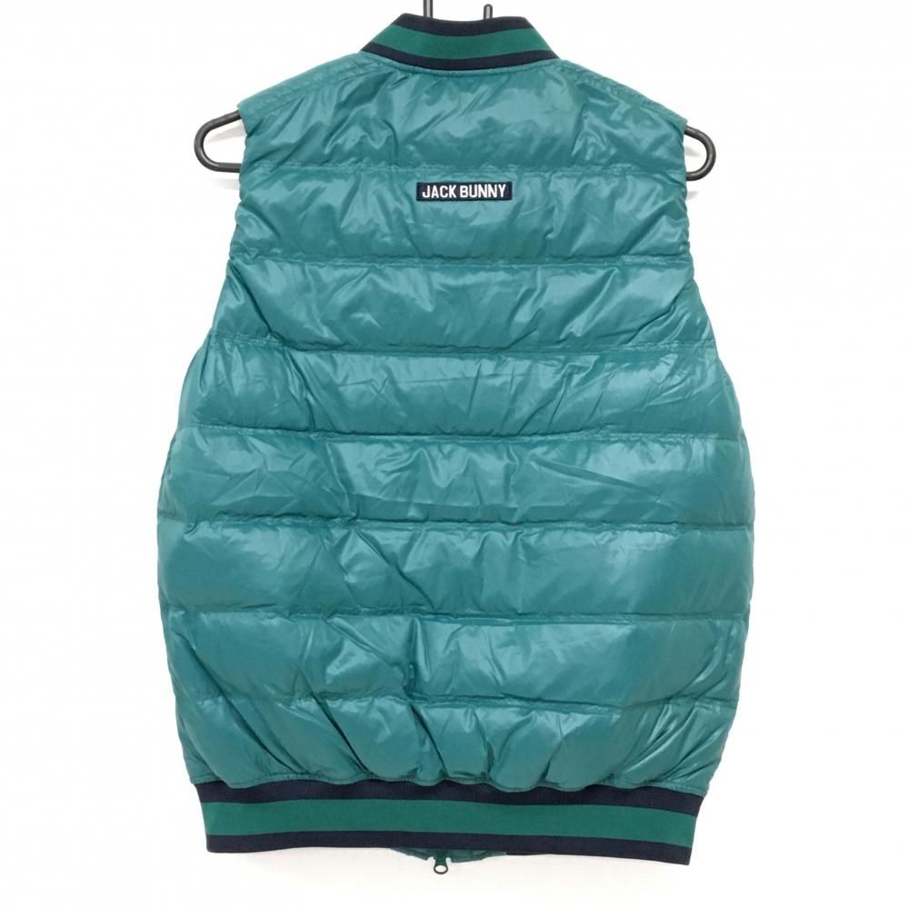 超 ジャックバニー ダウンベスト グリーン×ネイビー ジップ横ロゴライン 裏微起毛 メンズ 5 L ゴルフウェア Jack Bunny