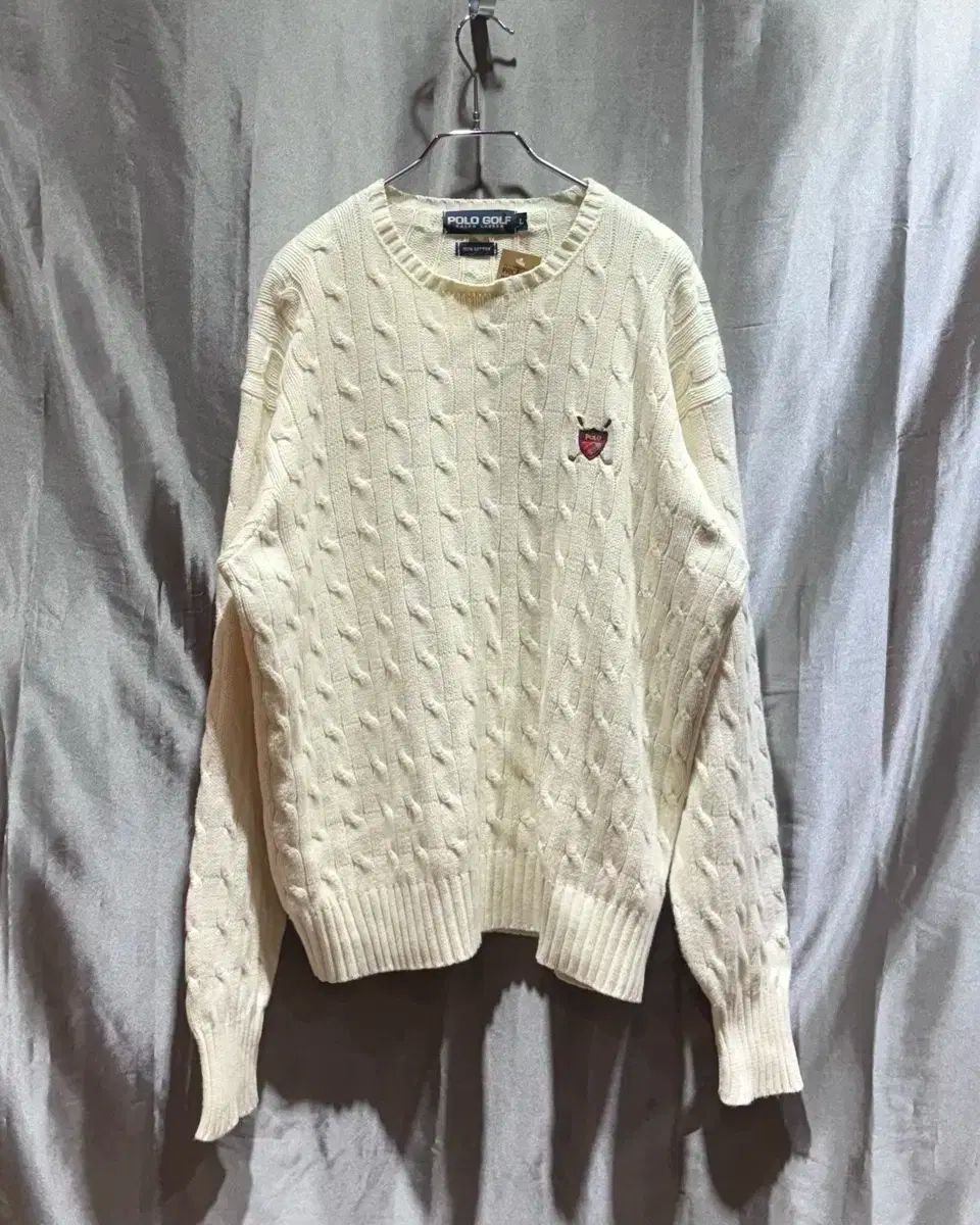 L ポロ ラルフローレン POLO ゴルフ クリームホワイト ケーブルニット