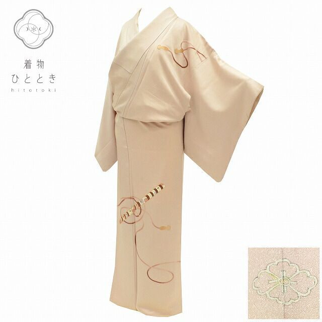 色無地 フルセット 抹茶色 薄緑色 縮緬 通紋 シンプル 礼装 着物 H10