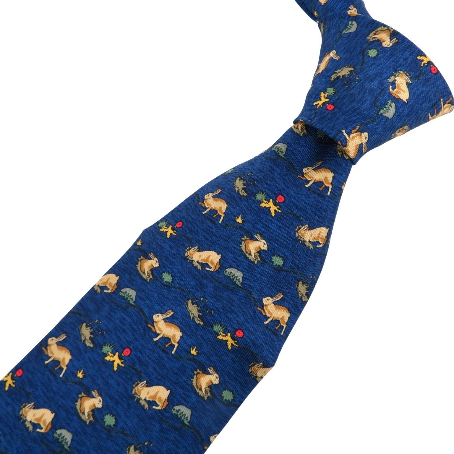 HERMES エルメス ネクタイ 7689 OAうさぎ ネイビー シルク フランス製 パッケージ付き rk 10325