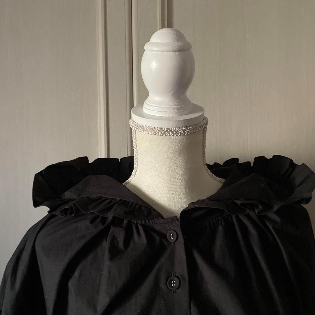 70 プープレ peu pres ワンピース 無地 フリル パーカー 大きい 黒 ブラック BLACK クロ くろ お呼ばれ デート オフィスカジュアル 食事会