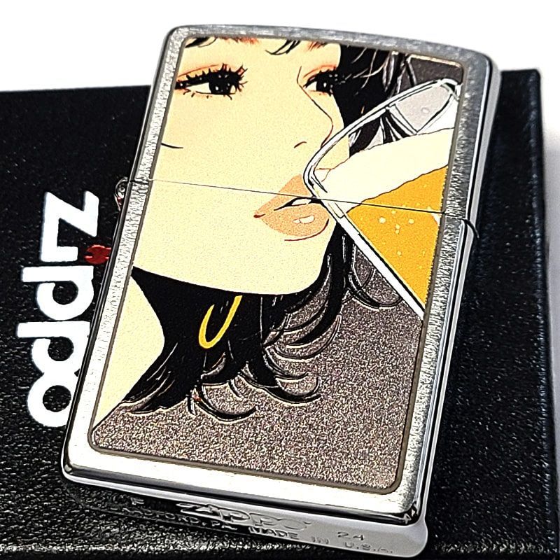 ZIPPO ライター セクシー 女性 Drinking Girl ビール ジッポ シルバーサテン お酒 かわいい ドリンキング ガール 銀 おしゃれ レディース メンズ ギフト プレゼント