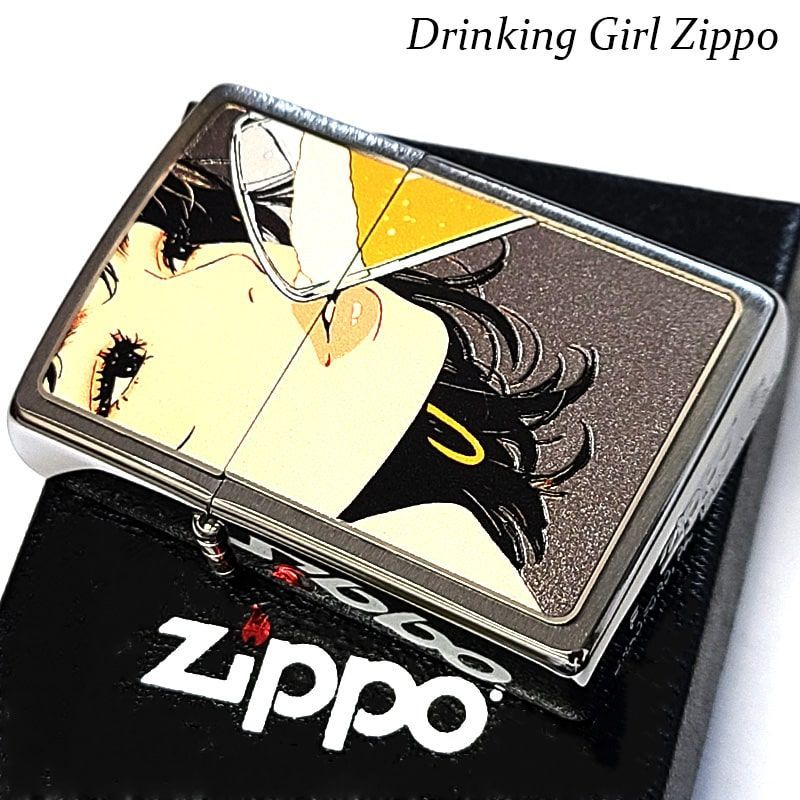 ZIPPO ライター セクシー 女性 Drinking Girl ビール ジッポ シルバーサテン お酒 かわいい ドリンキング ガール 銀 おしゃれ レディース メンズ ギフト プレゼント