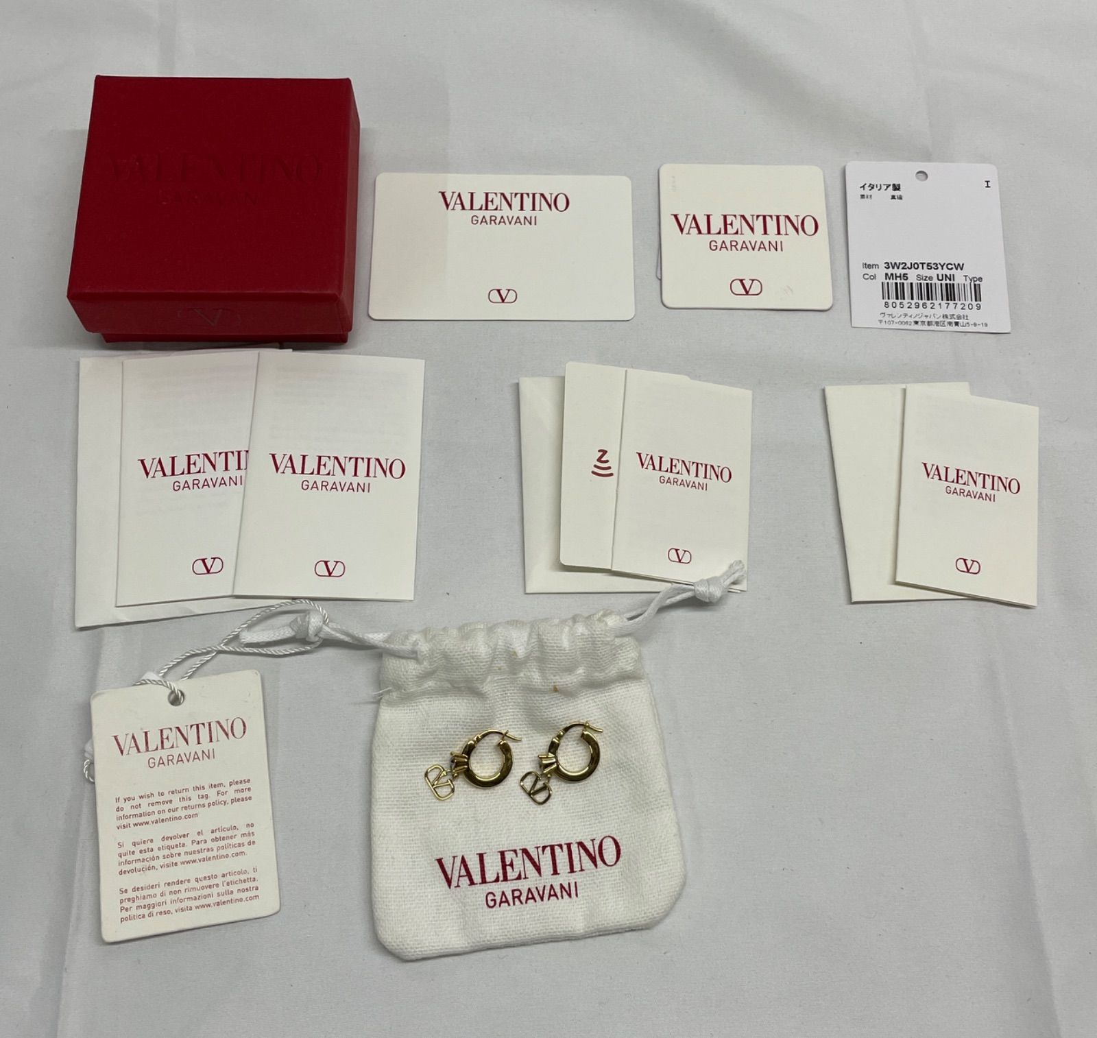 VALENTINO フープピアス 両耳 3W2J0T53YCW UNIMH5 使用感あり キズ汚れくすみあり 曲がりあり 直径約1.5cm メタル スワロフスキー ピアス ヴァレンティノ 110408