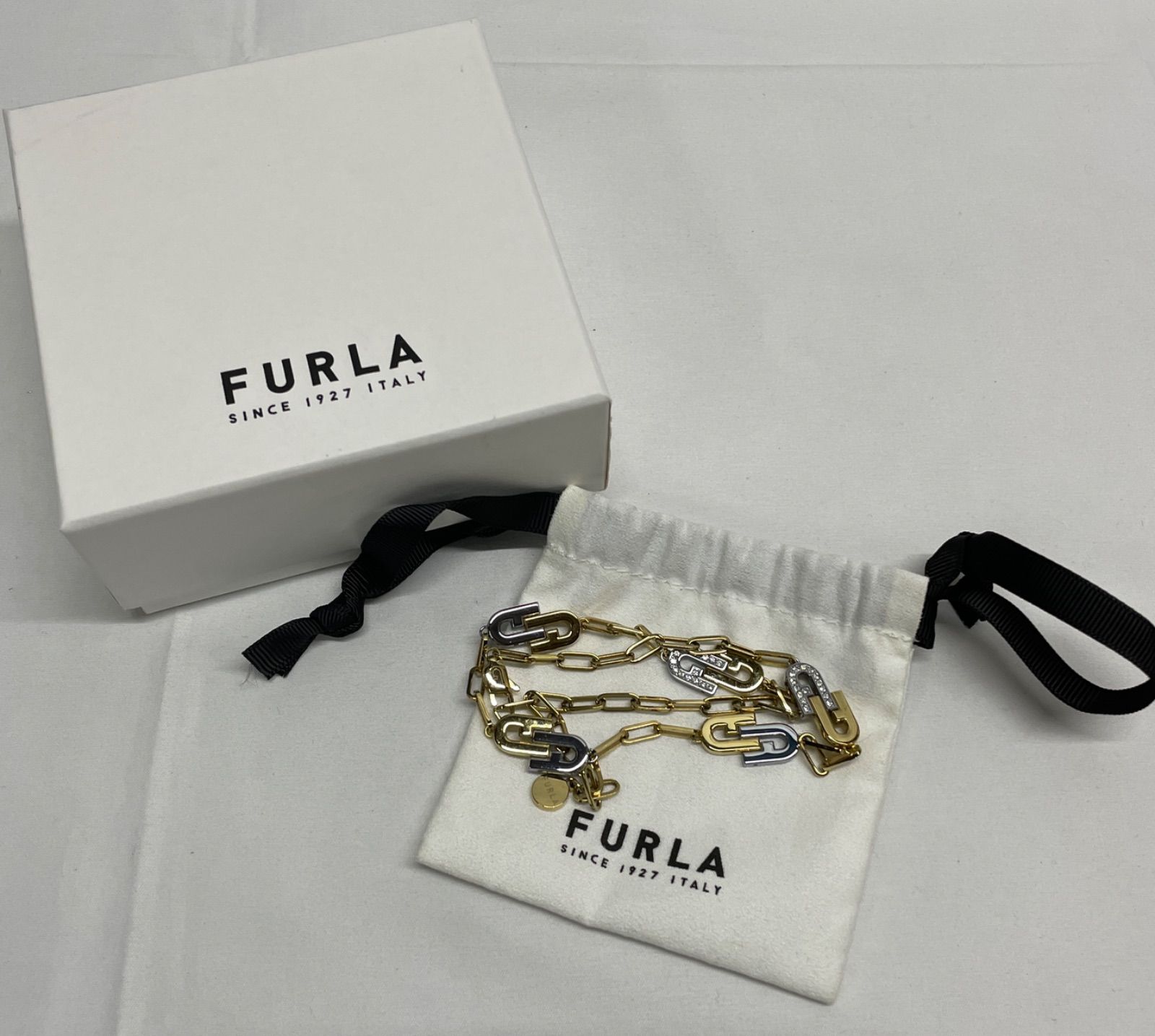 FURLA アーチダブル ネックレス FJ0130NTU 全長約45cm 使用感ふつう キズ汚れあり ステンレス フルラ 110409