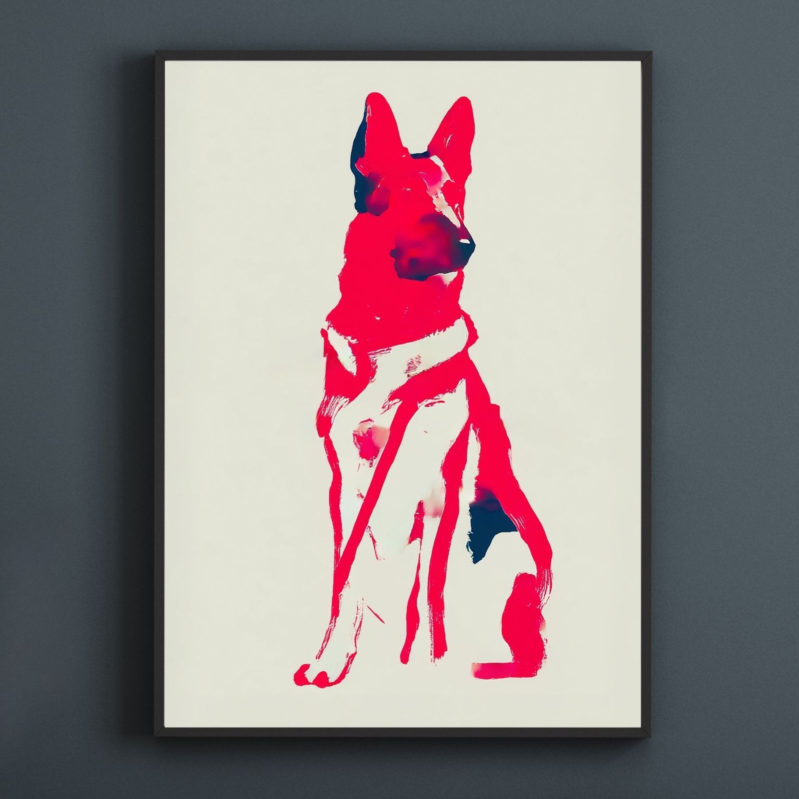 名入れOK Red Line - ジャーマンシェパード犬 No.2 アートポスター ペットロス 北欧モダン ミニマルインテリア カフェスタイル