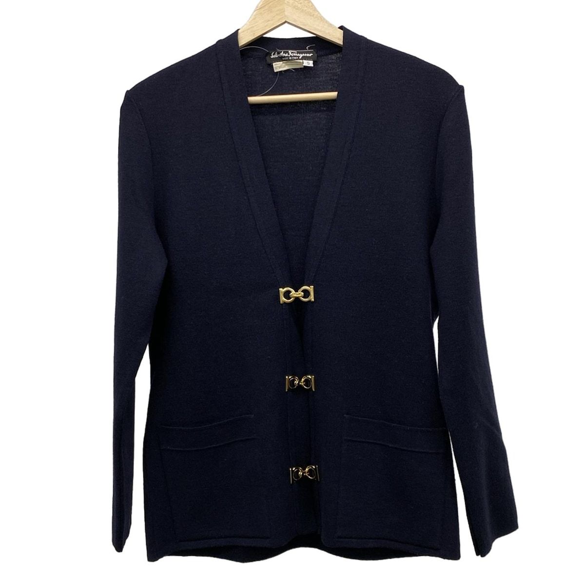 FERRAGAMO SalvatoreFerragamo サルバトーレフェラガモ カーディガン サイズS ガンチーニ ダークネイビー