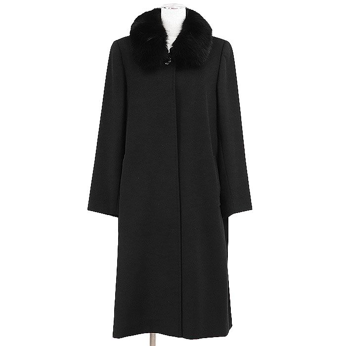 BALMAIN バルマン ロングコート パシュミナ フォックスファー ロゴ ボタン フライフロント 比翼仕立て アウター タグ 共生地 ボタン付属 レディース サイズ 11 ブラック 黒