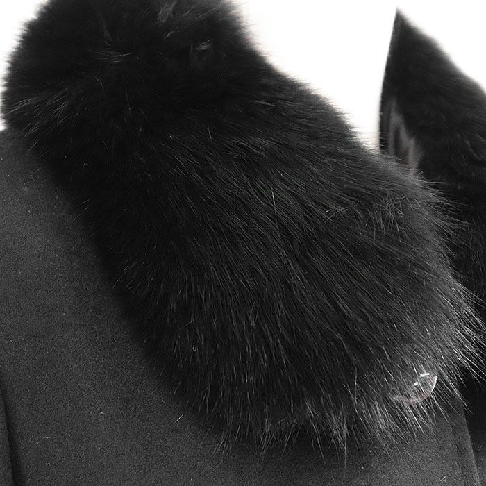 BALMAIN バルマン ロングコート パシュミナ フォックスファー ロゴ ボタン フライフロント 比翼仕立て アウター タグ 共生地 ボタン付属 レディース サイズ 11 ブラック 黒 GULLKHAN_COM