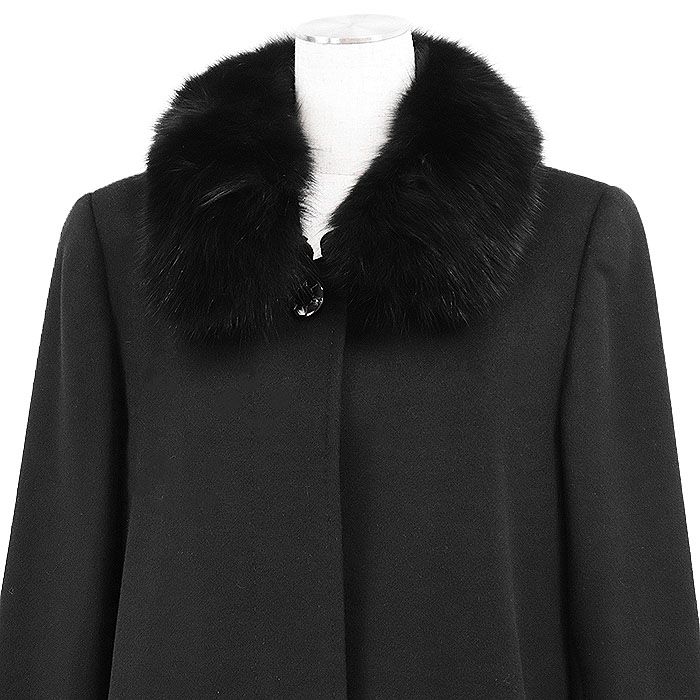 BALMAIN バルマン ロングコート パシュミナ フォックスファー ロゴ ボタン フライフロント 比翼仕立て アウター タグ 共生地 ボタン付属 レディース サイズ 11 ブラック 黒