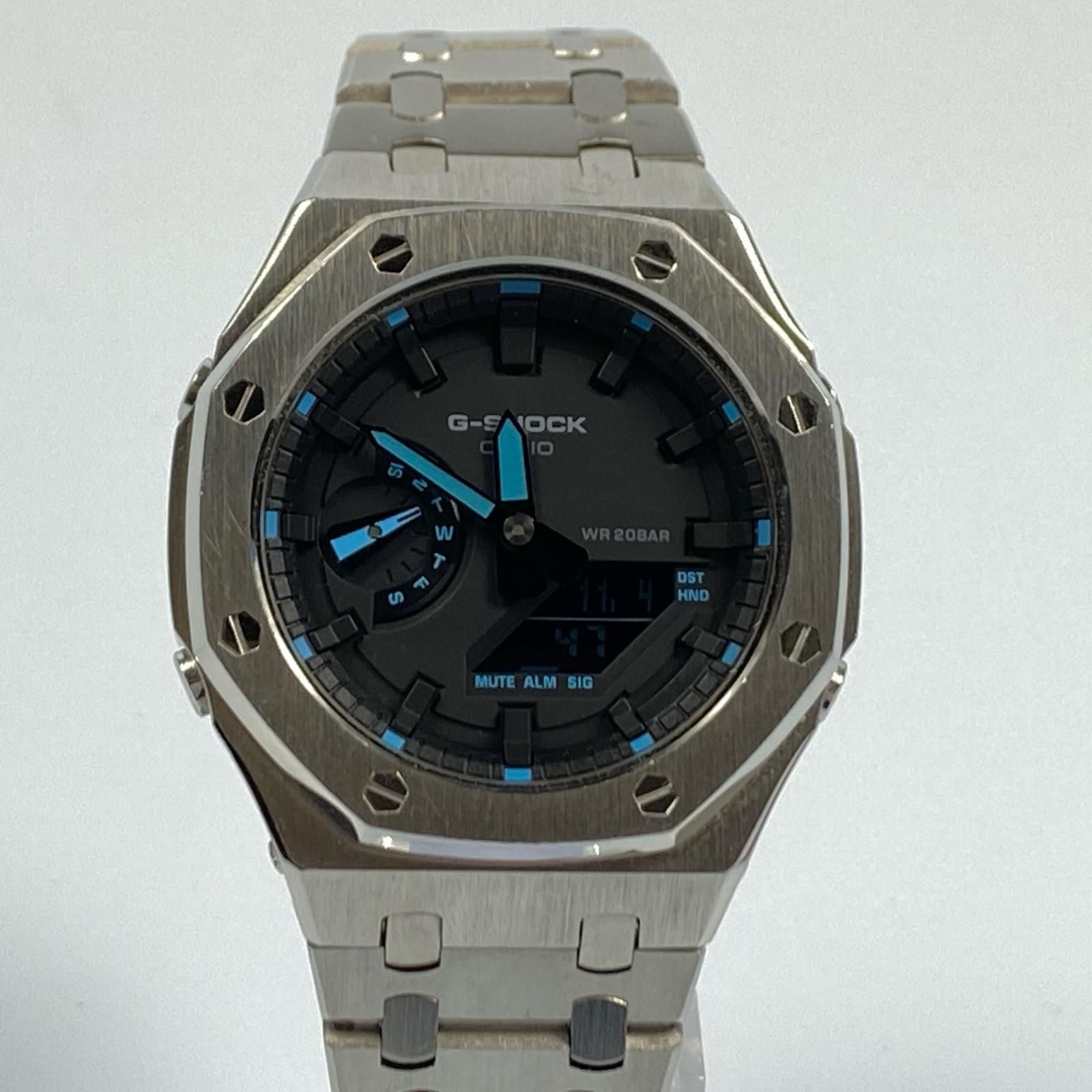 G SHOCK ジーショック 腕時計 メタルパーツ カスタム GA 2100 アナデジクォーツ シルバー 131