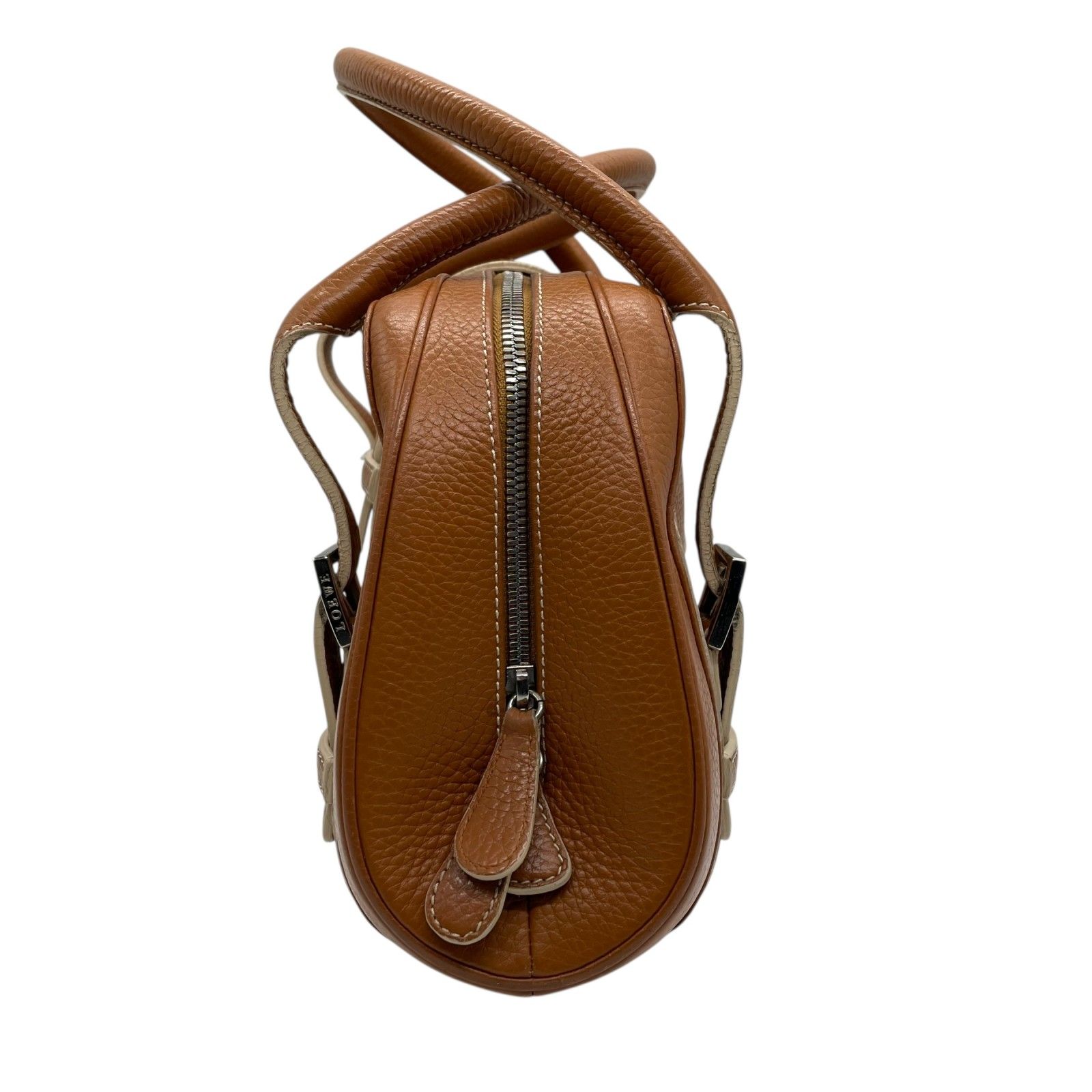 ロエベ LOEWE センダ ハンドバッグ キャメルブラウン 茶 レザー シルバー金具 ファスナー開閉 ロゴ型押し レディース A DECORATOM_COM_BR