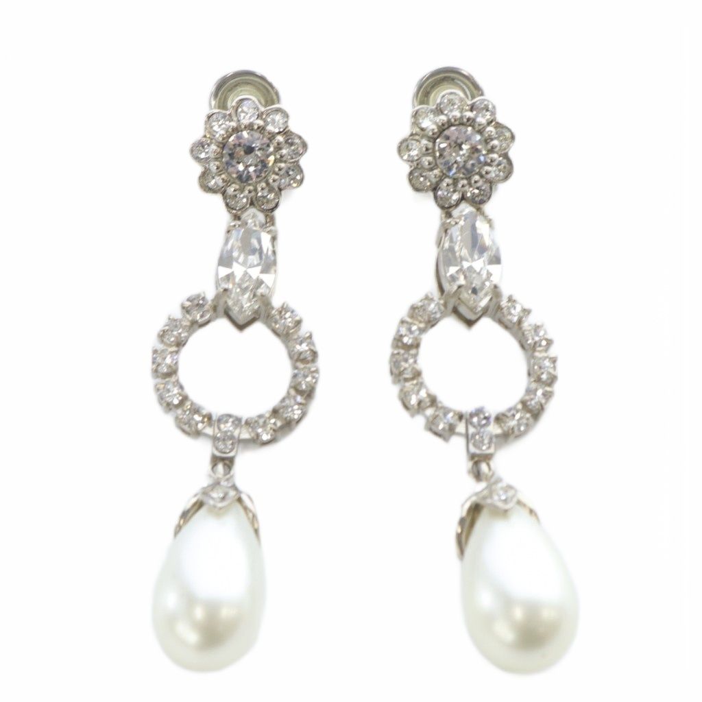 ミュウミュウ miumiu ラインストーン パール ドロップイヤリング シルバー色 白