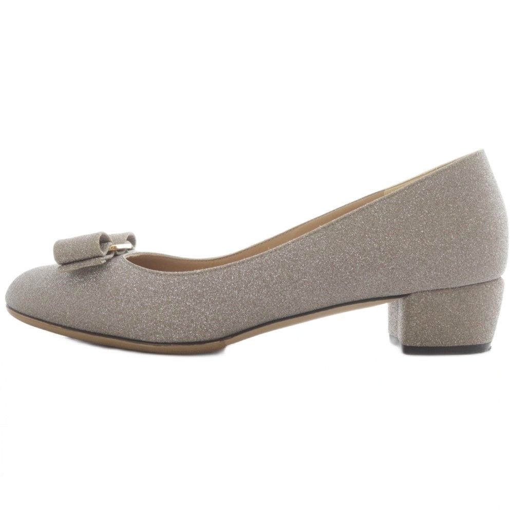 サルヴァトーレフェラガモ Salvatore Ferragamo ヴァラ グリッターパンプス 7 茶色