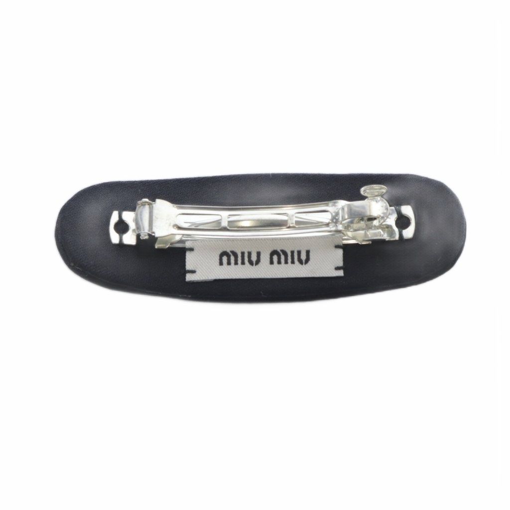 ミュウミュウ miumiu ロゴ ラインストーン バレッタ 黒 ブラック 5IF017