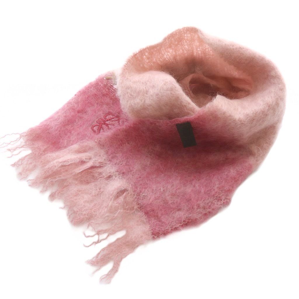 ロエベ LOEWE モヘヤ ウール アナグラム マフラー ロゴ ピンク