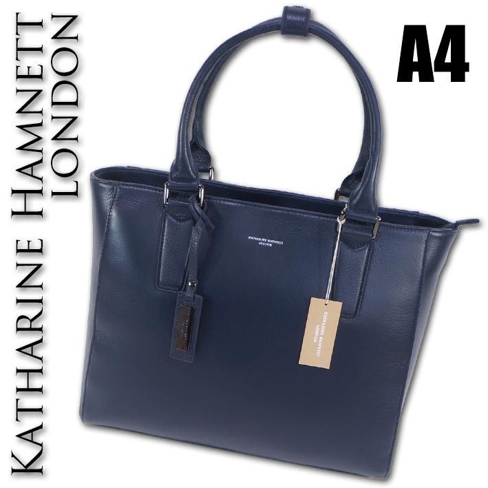 キャサリンハムネットロンドン KATHARINE HAMNETT LONDON オールレザー トートバッグ A4 メンズ ネイビー 紺 本革 牛革 ビズトート 男女兼用