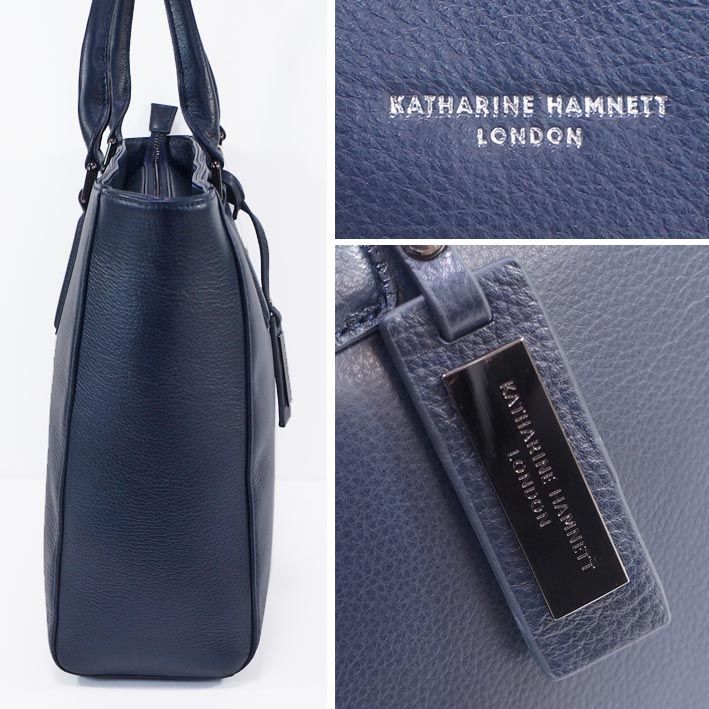 キャサリンハムネットロンドン KATHARINE HAMNETT LONDON オールレザー トートバッグ A4 メンズ ネイビー 紺 本革 牛革 ビズトート 男女兼用